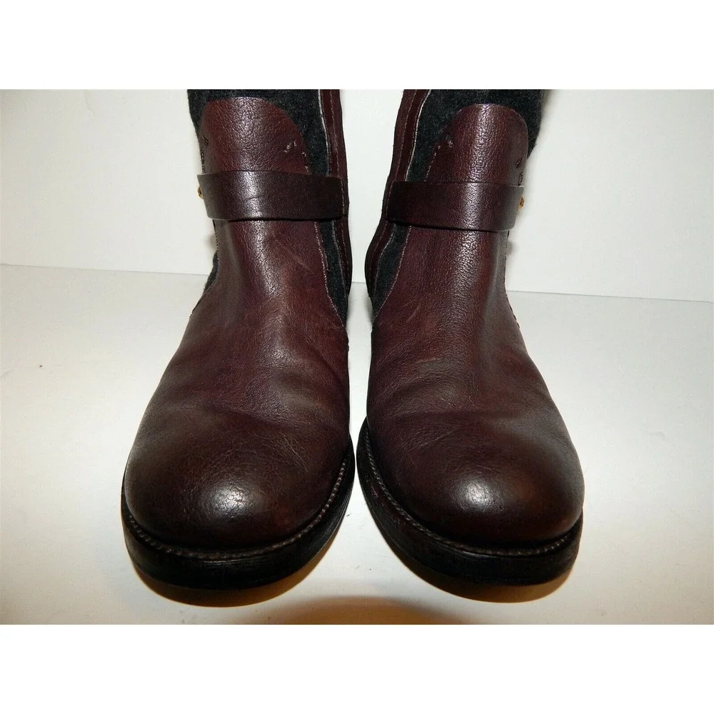 Tory Burch‎ Leona Black Flannel Brown Leather Zip Boots 7M